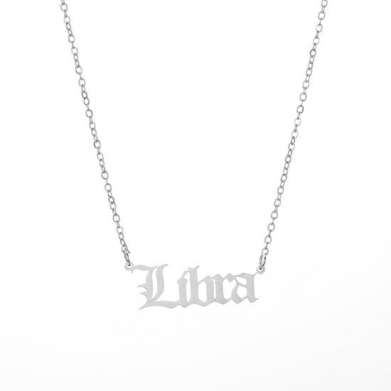 Picture of Stainless Steel Necklace Silver Tone Libra Sign Of Zodiac Constellations Hollow 45cm(17 6/8") long, 1 Piece