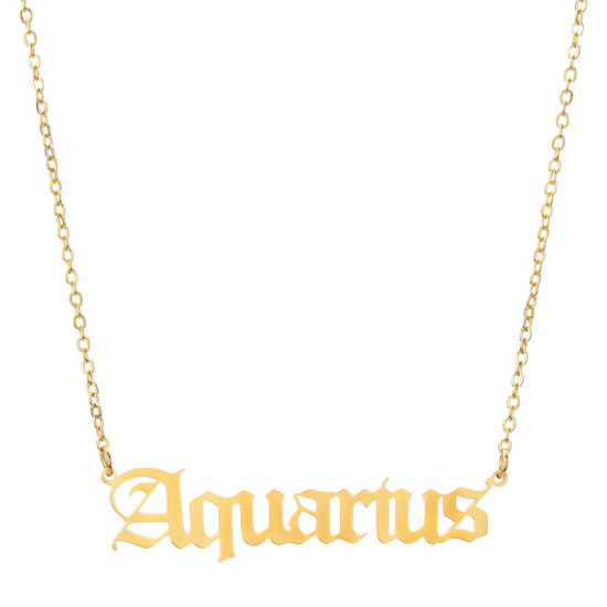 Picture of Stainless Steel Necklace Gold Plated Aquarius Sign Of Zodiac Constellations Hollow 45cm(17 6/8") long, 1 Piece