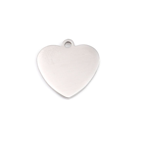 Picture of 1 Piece Stainless Steel Blank Stamping Tags Charms Heart Silver Tone Double-sided Polishing 17mm x 17mm