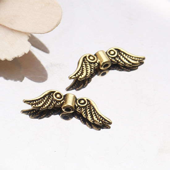 Picture of Zinc Based Alloy Spacer Beads Wing Gold Tone Antique Gold About 23mm x 7mm, Hole: Approx 1.4mm, 100 PCs
