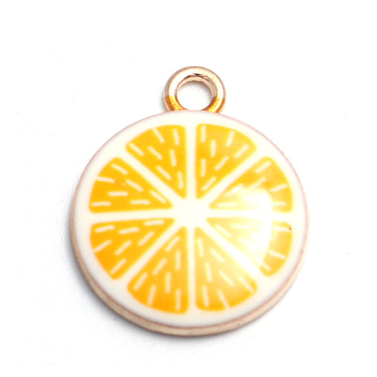 Picture of Zinc Based Alloy Charms Round Disc Gold Plated Yellow Lemon slice Enamel 19mm x 15mm, 10 PCs