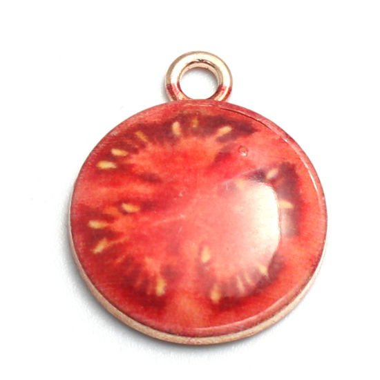 Picture of Zinc Based Alloy Charms Tomatoe Gold Plated Red Enamel 19mm x 15mm, 10 PCs