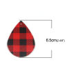 Picture of PU Leather Pendants Drop Black & Red Grid Checker 65mm x 45mm, 20 PCs