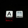 Picture of Zinc Based Alloy Spacer Beads Square Black & White Initial Alphabet/ Capital Letter Message " A " Enamel About 8mm x 8mm, Hole: Approx 1.1mm, 10 PCs