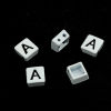 Picture of Zinc Based Alloy Spacer Beads Square Black & White Initial Alphabet/ Capital Letter Message " A " Enamel About 8mm x 8mm, Hole: Approx 1.1mm, 10 PCs