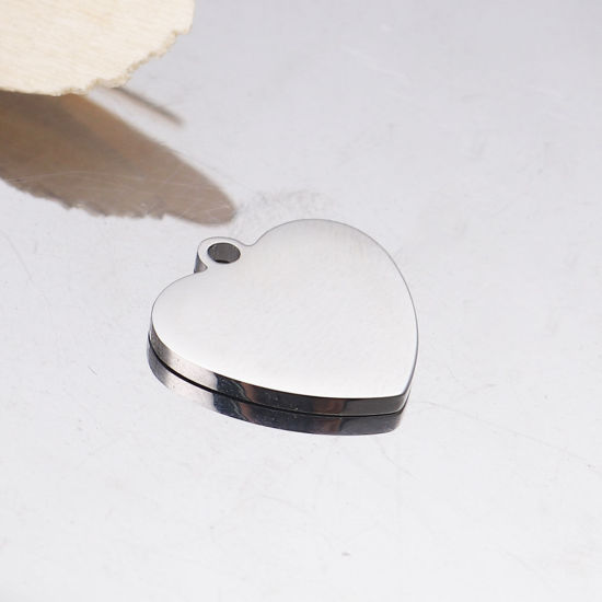 Picture of 1 Piece 304 Stainless Steel Blank Stamping Tags Charms Heart Silver Tone Double-sided Polishing 15mm x 15mm