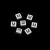 Picture of Zinc Based Alloy Enamel Spacer Beads Two Holes Square Black & White Initial Alphabet/ Capital Letter Message " M " About 8mm x 8mm, Hole: Approx 1.1mm, 10 PCs