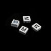 Picture of Zinc Based Alloy Enamel Spacer Beads Two Holes Square Black & White Initial Alphabet/ Capital Letter Message " M " About 8mm x 8mm, Hole: Approx 1.1mm, 10 PCs