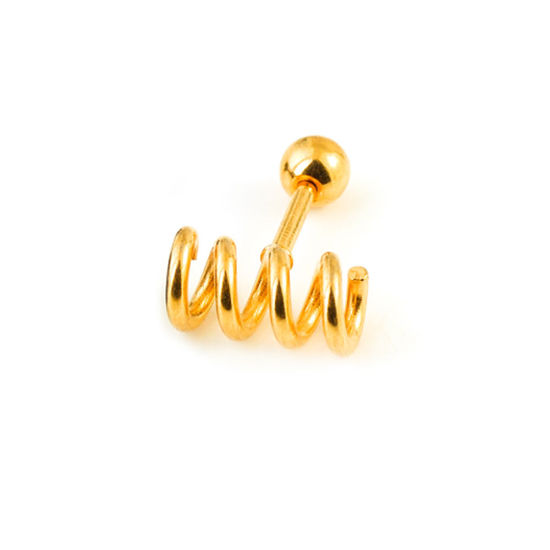 Picture of Stainless Steel Ear Post Stud Earrings Gold Plated Spring Can Open 11mm x 5mm, Post/ Wire Size: (17 gauge), 1 Piece