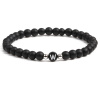 Picture of Natural Stainless Steel & Gemstone Elastic Dainty Bracelets Delicate Bracelets Beaded Bracelet Black Silver Tone Round Initial Alphabet/ Capital Letter Message " W " 19cm(7 4/8") long, 1 Piece