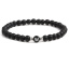Picture of Natural Stainless Steel & Gemstone Elastic Dainty Bracelets Delicate Bracelets Beaded Bracelet Black Silver Tone Round Initial Alphabet/ Capital Letter Message " W " 19cm(7 4/8") long, 1 Piece