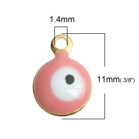 Bild von 304 Edelstahl Religiös Charms Rund Vergoldet Weiß & Rosa Böser Blick Evil Eye Emaille 11mm x 8mm, 10 Stück