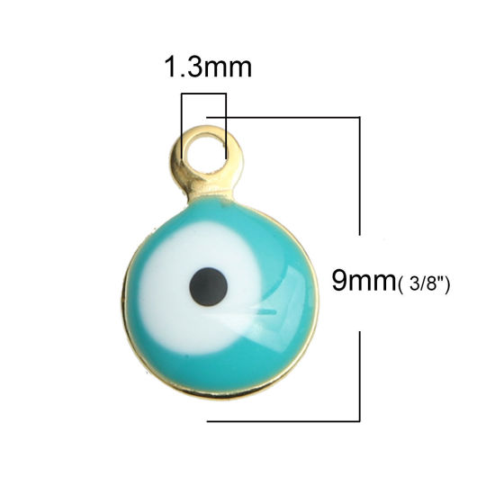 Bild von 304 Edelstahl Religiös Charms Rund Vergoldet Weiß & Blau Böser Blick Evil Eye Emaille 9mm x 6mm, 10 Stück