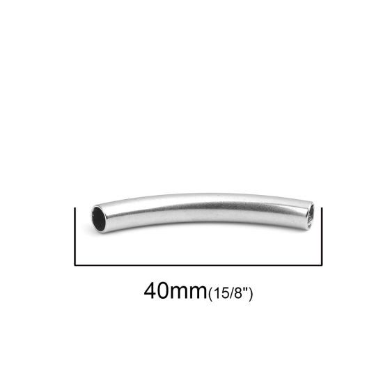 Imagen de 304 Acero Inoxidable Cuentas Cilíndrico Tono de Plata Curva 40mm x 8mm, Agujero: Aprox 2.8mm, 10 Unidades