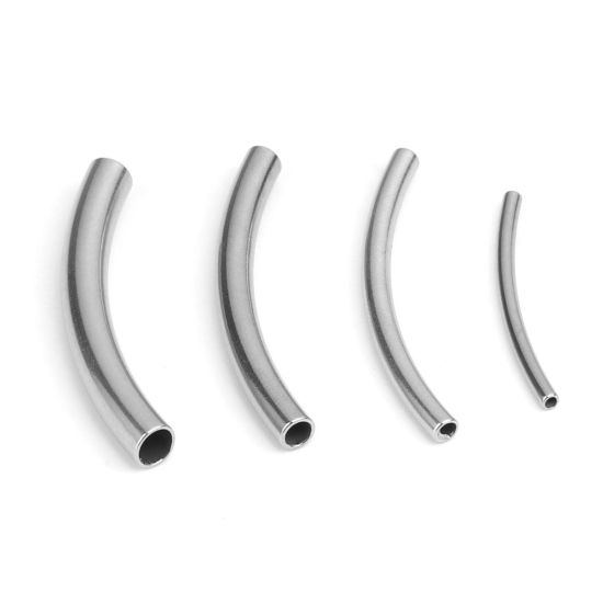 Imagen de 304 Acero Inoxidable Cuentas Cilíndrico Tono de Plata Curva 40mm x 8mm, Agujero: Aprox 2.8mm, 10 Unidades