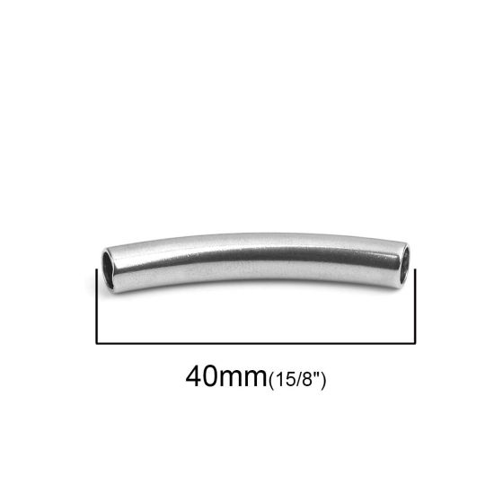 Imagen de 304 Acero Inoxidable Cuentas Cilíndrico Tono de Plata Curva 40mm x 8mm, Agujero: Aprox 4.7mm, 1 Unidad