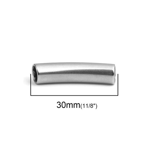 Imagen de 304 Acero Inoxidable Cuentas Cilíndrico Tono de Plata Curva 30mm x 7mm, Agujero: Aprox 5.7mm, 1 Unidad