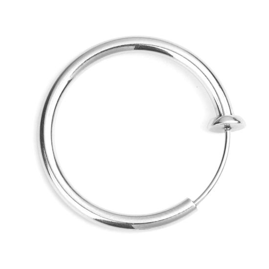 Picture of 304 Stainless Steel Non Piercing Fake Clip On Hoop Earrings Circle Ring Silver Tone 25mm x 24mm, 2 PCs