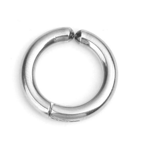 Picture of 304 Stainless Steel Non Piercing Fake Clip On Hoop Earrings Circle Ring Silver Tone 18mm Dia., 2 PCs