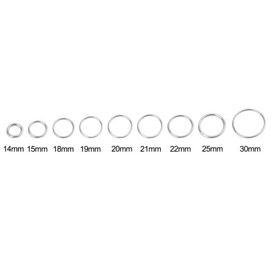 Picture of 1.2mm 304 Stainless Steel Open Jump Rings Findings Circle Ring Silver Tone 19mm Dia., 50 PCs