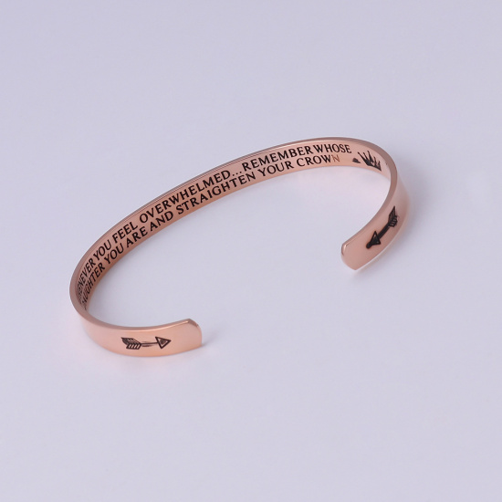 Bild von Edelstahl Offen Manschette Armreife Armband Rosegold Kleinbuchstabe Richtungspfeil Korrosion 20cm lang, 1 Stück