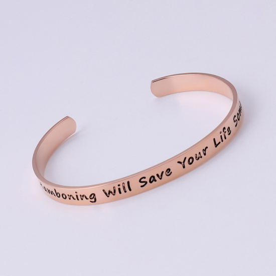 ステンレス鋼 カフ バングル ブレスレット ローズゴールド 文字“ Hamboning Will Save Your Life Someday ” 腐食 20cm 長さ、 1 個 の画像