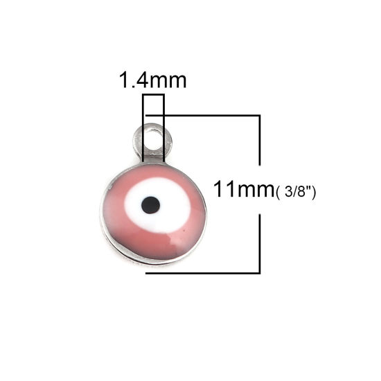 Immagine di 304 Acciaio Inossidabile Religione Charms Tondo Tono Argento A Random Malocchio Smalto 11mm x 8mm, 20 Pz