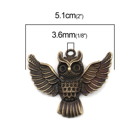 Immagine di Lega di Zinco Ciondoli Gufo Bronzo Antico (può tenere ss6 ss11 Strass Appuntito Indietro) Diamanti Intarsiati 51mm x 44mm , 10 Pz
