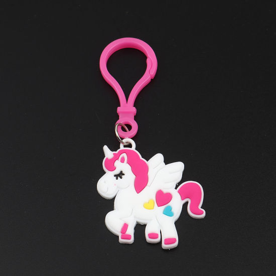 Picture of PVC Keychain & Keyring White & Pink Horse Animal Heart 95mm x 45mm, 10 PCs