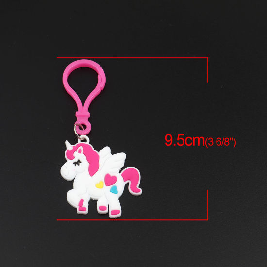 Picture of PVC Keychain & Keyring White & Pink Horse Animal Heart 95mm x 45mm, 10 PCs