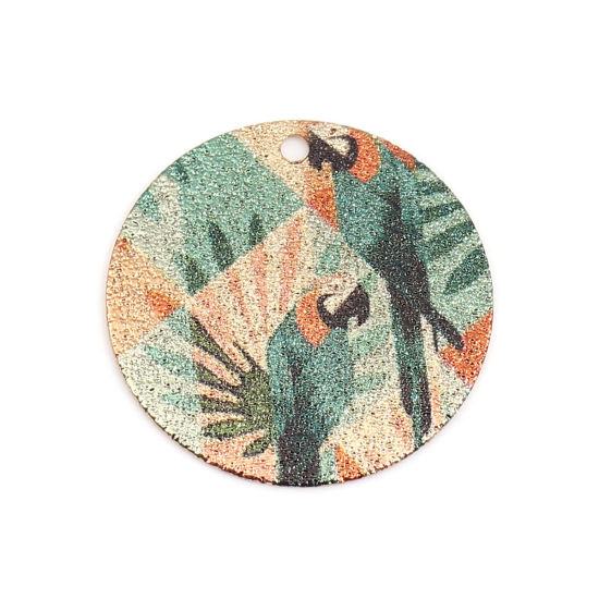 銅 彩色上絵 チャーム 金メッキ 多色 円形 パロット スターダスト 20mm 直径、 10 個 の画像