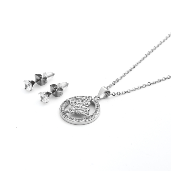 Image de Colliers en Acier Inoxydable Religieux Argent Mat Croix 45cm Long, 1 Pièce