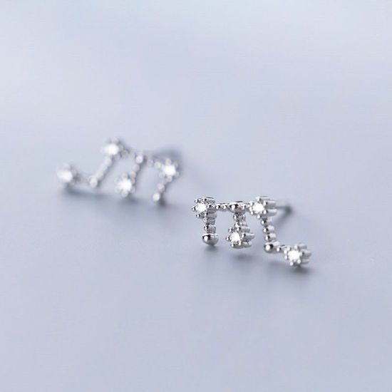 Picture of Sterling Silver Ear Post Stud Earrings Silver Virgo Sign Of Zodiac Constellations Clear Rhinestone 1.1cm x 0.5cm, 1 Pair