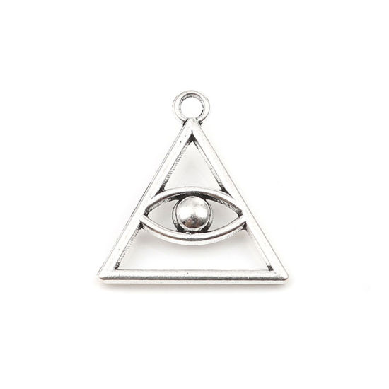 Immagine di Lega di Zinco Religione Charms Triangolo Argento Antico Occhio della Provvidenza/ Occhio che Tutto Vede 28mm x 26mm , 20 Pz