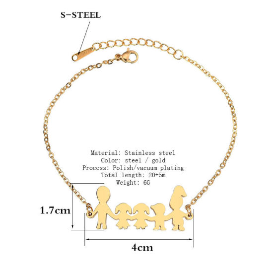 Picture of Stainless Steel Blank Stamping Tags Bracelets Parents And Child Gold Plated One-sided Polishing 20cm(7 7/8") long, 1 Piece