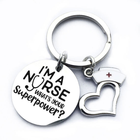 Bild von Edelstahl Schlüsselkette & Schlüsselring Medizinisch Krankenschwestermütze Silberfarbe Herz 1 Stück