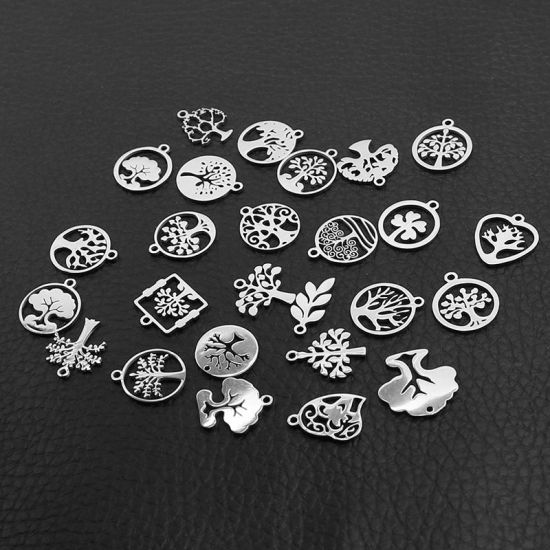 Picture of Stainless Steel Charms At Random Silver Tone Tree of Life 15mm-20mm, 1 Piece