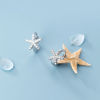 Picture of Sterling Silver Hoop Earrings Silver Color Star Fish Clear Rhinestone 8mm, 1 Pair
