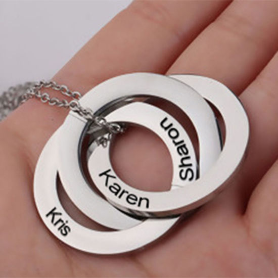Bild von Edelstahl Halskette Silberfarbe Ring Blank Schild zu Gravieren 45cm lang, 1 Strang