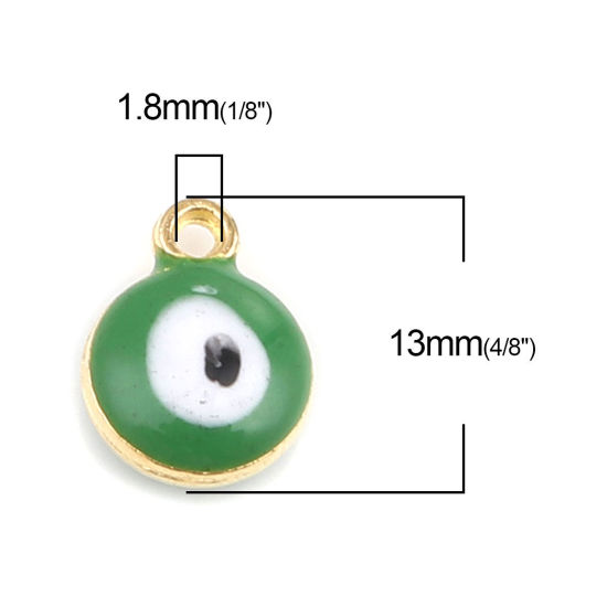 Immagine di Lega di Zinco Religione Charms Tondo Oro Placcato Verde Chiaro Malocchio 13mm x 10mm , 20 Pz