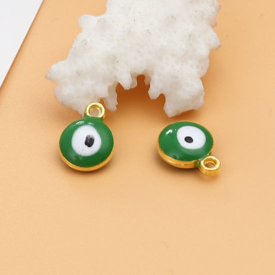 Immagine di Lega di Zinco Religione Charms Tondo Oro Placcato Verde Chiaro Malocchio 13mm x 10mm , 20 Pz