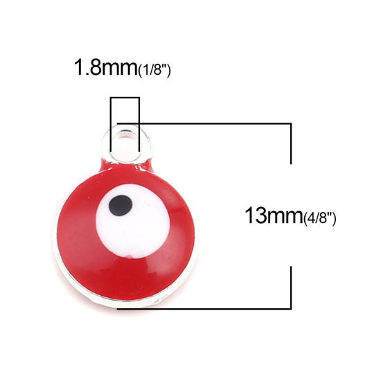 Immagine di Lega di Zinco Religione Charms Tondo Tono Argento Rosso Malocchio 13mm x 10mm , 20 Pz