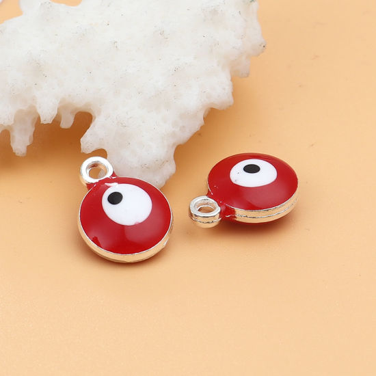 Immagine di Lega di Zinco Religione Charms Tondo Tono Argento Rosso Malocchio 13mm x 10mm , 20 Pz
