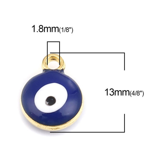 Immagine di Lega di Zinco Religione Charms Tondo Oro Placcato Blu Marino Malocchio 13mm x 10mm , 20 Pz