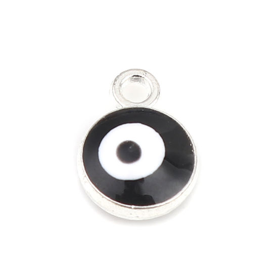 Picture of Zinc Based Alloy Religious Charms Round Silver Tone Black Evil Eye 9mm x 7mm, 20 PCs