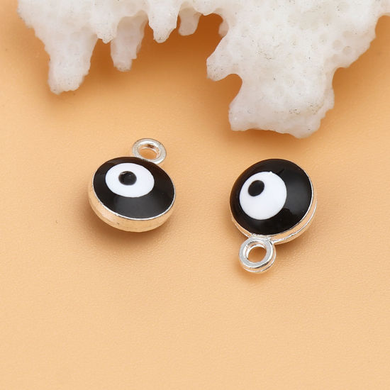 Immagine di Lega di Zinco Religione Charms Tondo Tono Argento Nero Malocchio 9mm x 7mm , 20 Pz