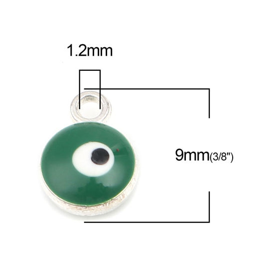 Immagine di Lega di Zinco Religione Charms Tondo Tono Argento Verde Malocchio 9mm x 7mm , 20 Pz