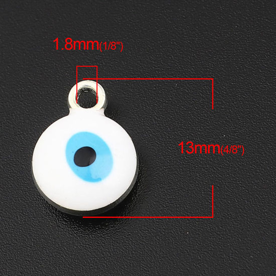 Immagine di Lega di Zinco Religione Charms Tondo Tono Argento Bianco Malocchio Smalto 13mm x 10mm , 20 Pz