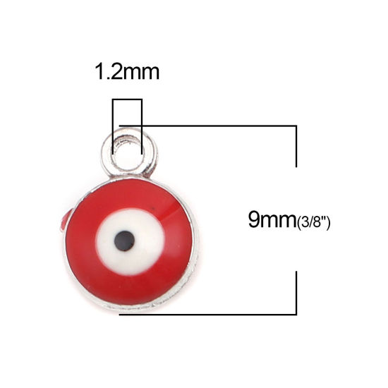 Immagine di Lega di Zinco Religione Charms Tondo Tono Argento Rosso Malocchio 9mm x 7mm , 20 Pz