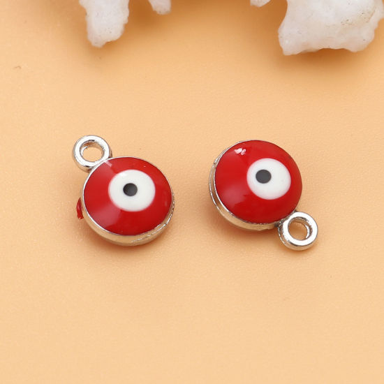 Immagine di Lega di Zinco Religione Charms Tondo Tono Argento Rosso Malocchio 9mm x 7mm , 20 Pz